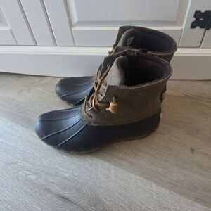Sperry Green And Black Duck Boots Size 8.5